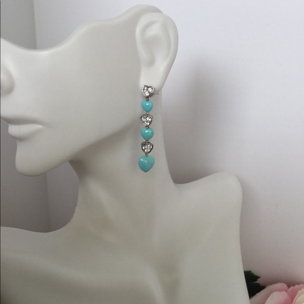 10k TURQUOISE HEART EARRINGS - Picture 4 of 6